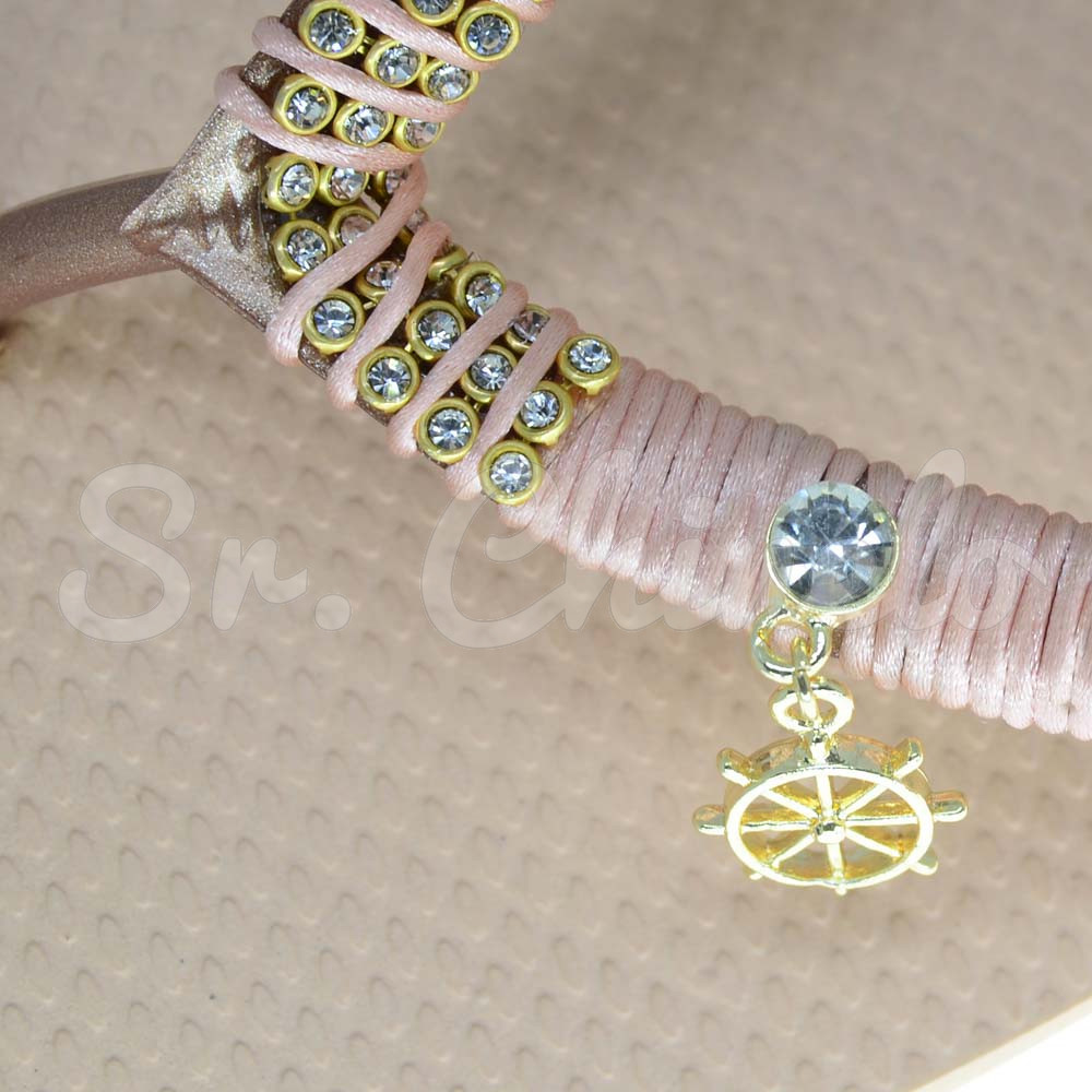 Piercing de Rebite com Pingente, Leme, Strass Cristal