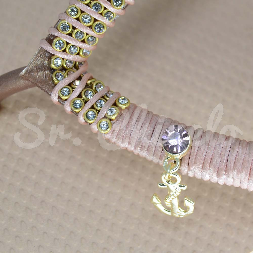 Piercing de Rebite com Pingente, Âncora, Strass Rosa Claro