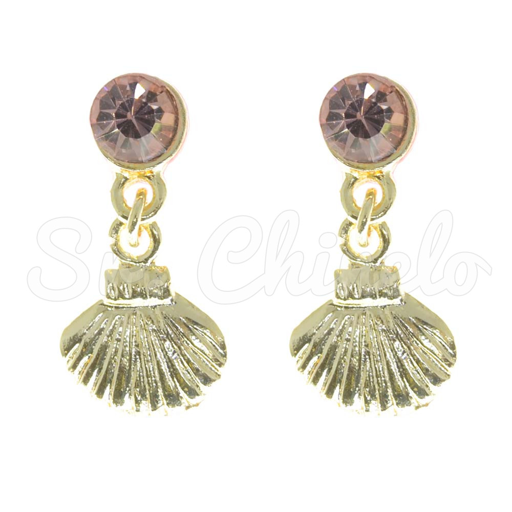 Piercing de Rebite com Pingente, Concha, Strass Rosa Claro