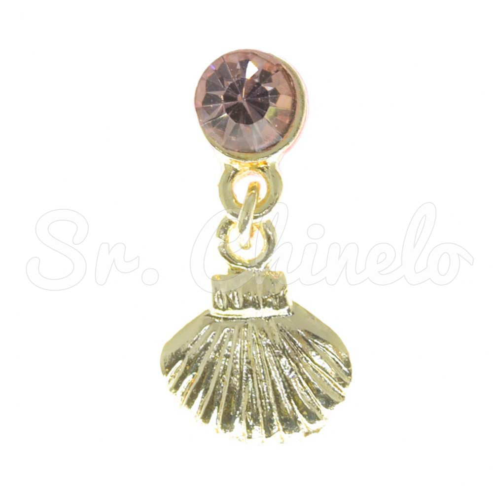 Piercing de Rebite com Pingente, Concha, Strass Rosa Claro