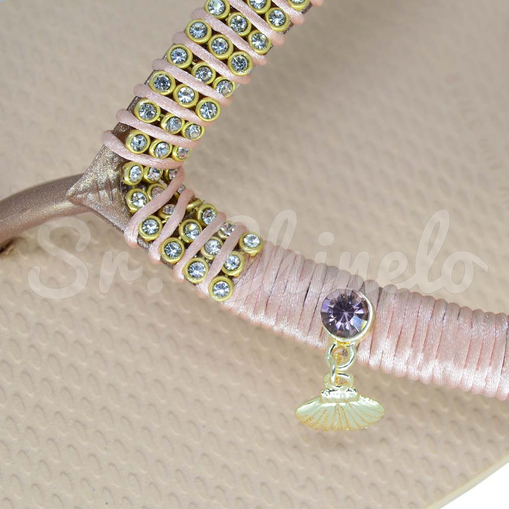 Piercing de Rebite com Pingente, Concha, Strass Rosa Claro