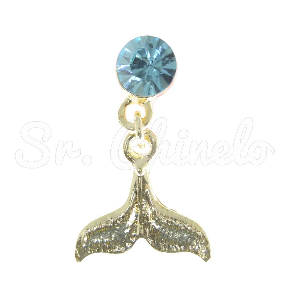 Piercing de Rebite com Pingente, Rabo de Sereia, Strass Tiffany