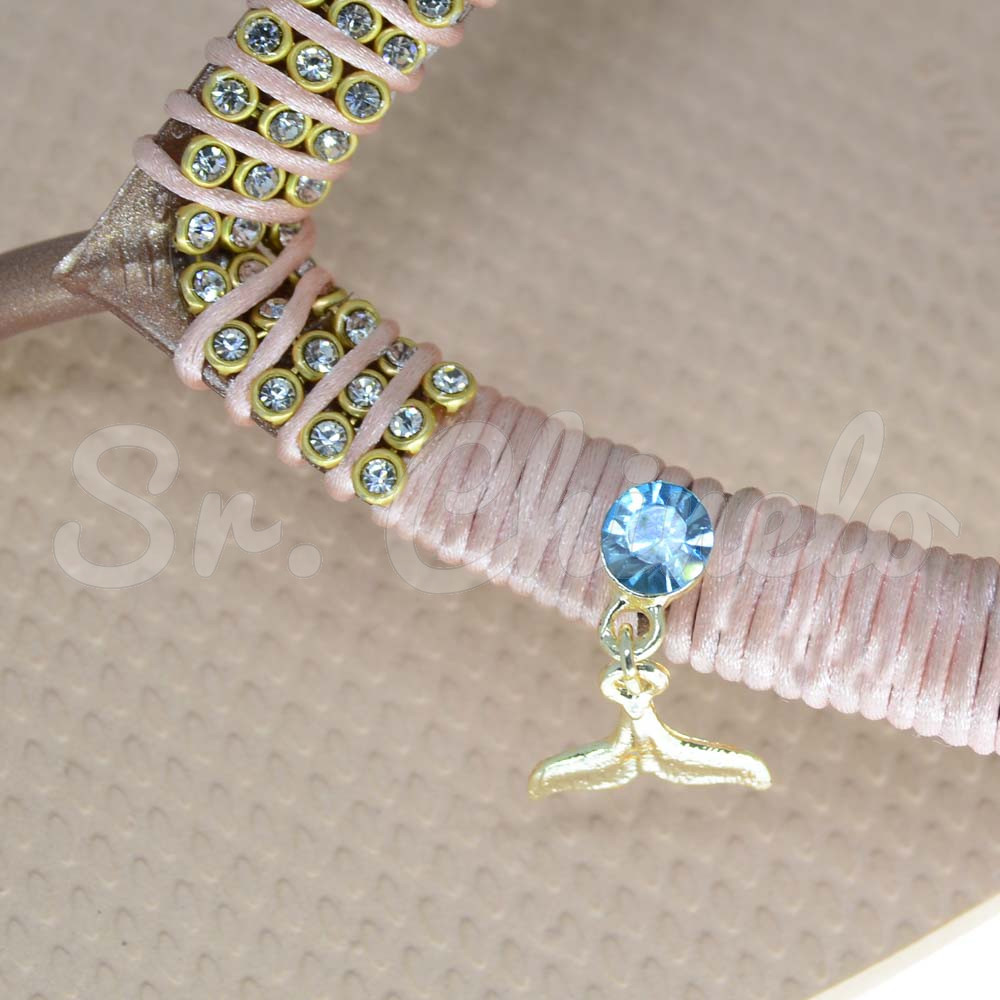 Piercing de Rebite com Pingente, Rabo de Sereia, Strass Tiffany