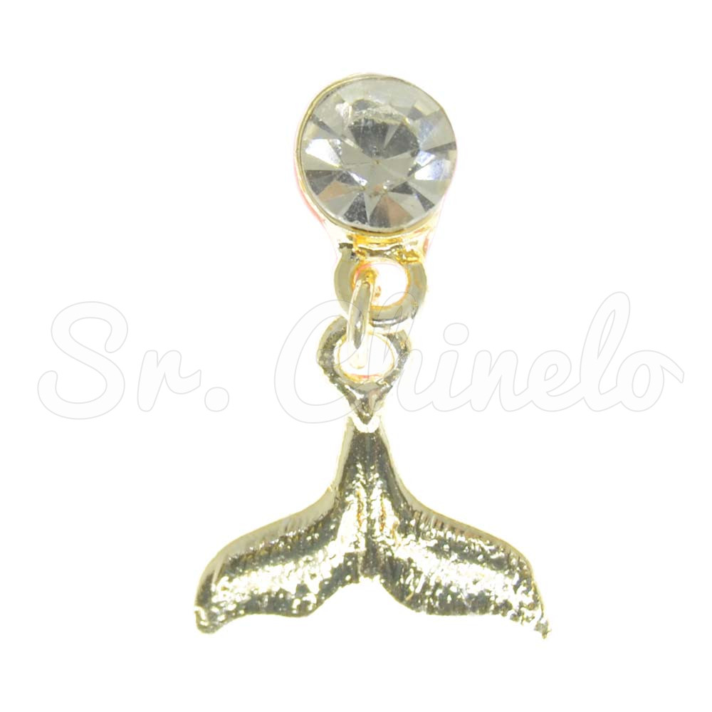 Piercing de Rebite com Pingente, Rabo de Sereia, Strass Cristal