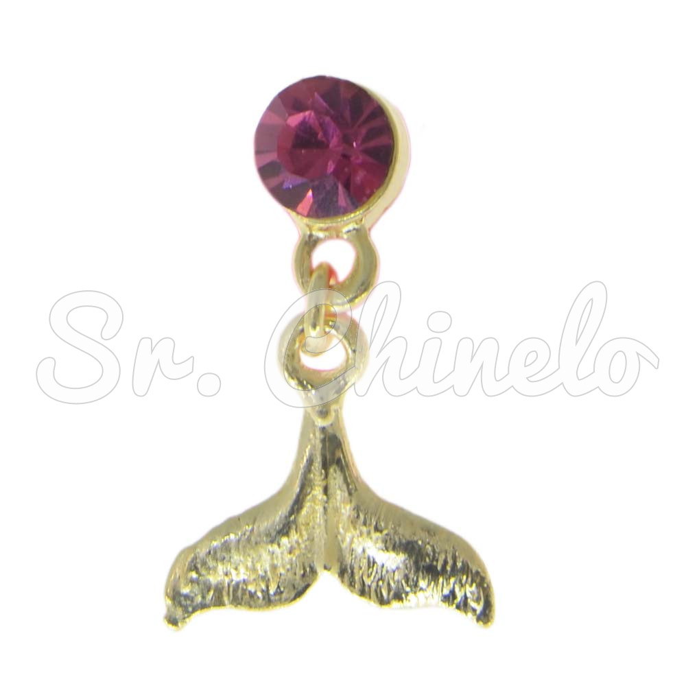 Piercing de Rebite com Pingente, Rabo de Sereia, Strass Rosa 