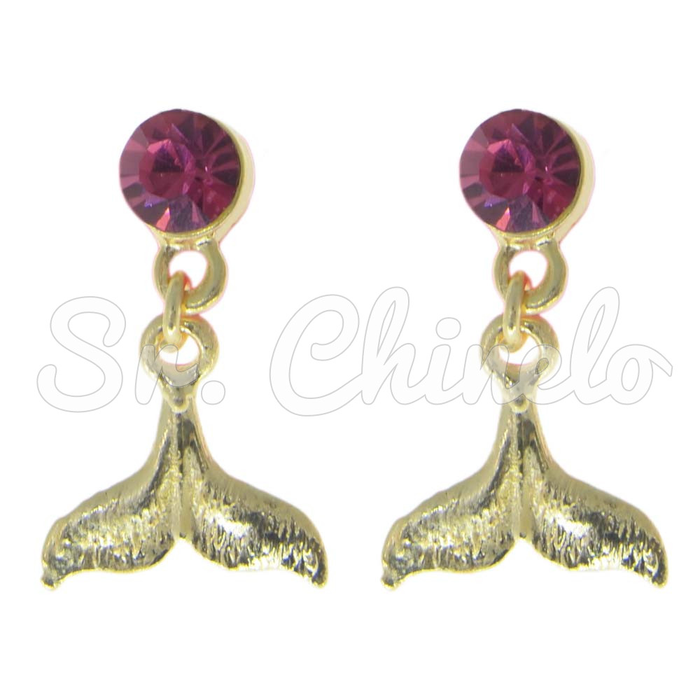Piercing de Rebite com Pingente, Rabo de Sereia, Strass Rosa 