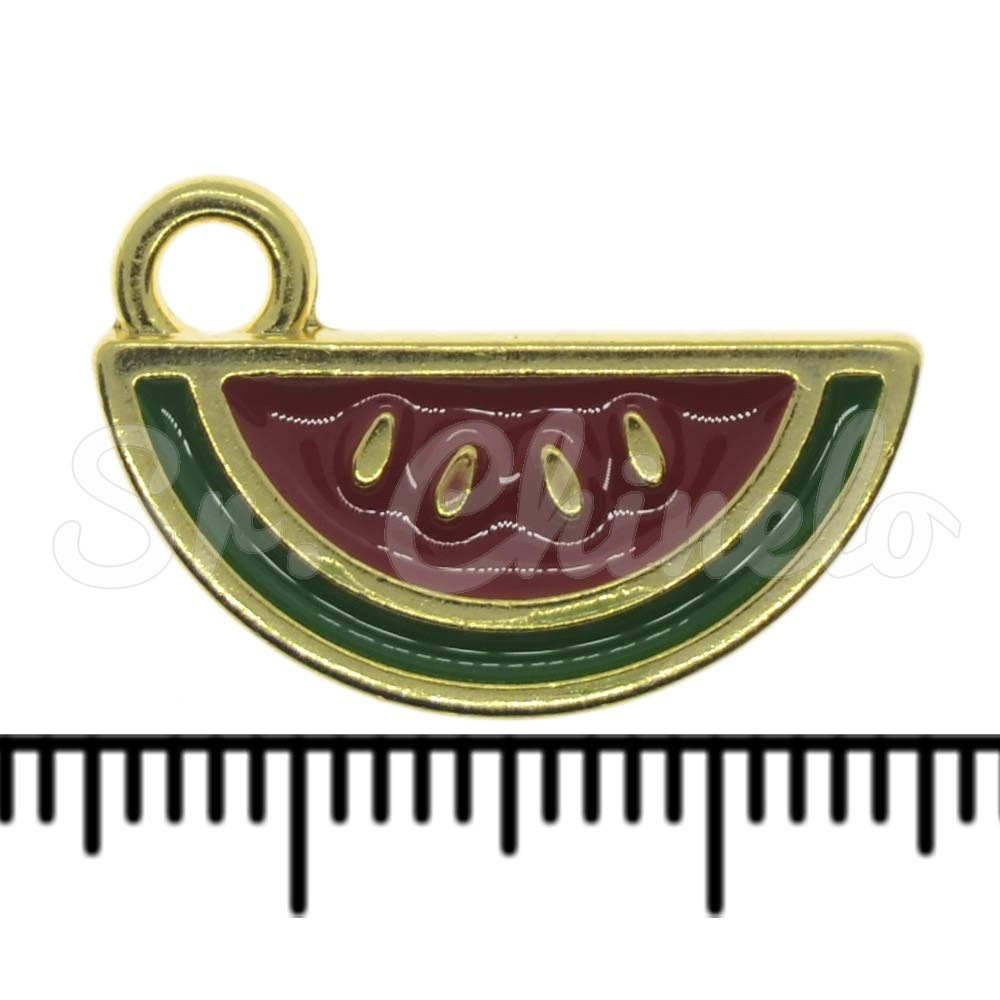 Pingente, Melancia, Ouro, Vermelho/Verde