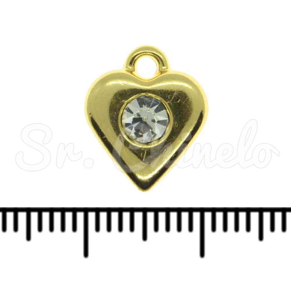 Pingente, Coração Ponto de Luz, Ouro, Cristal