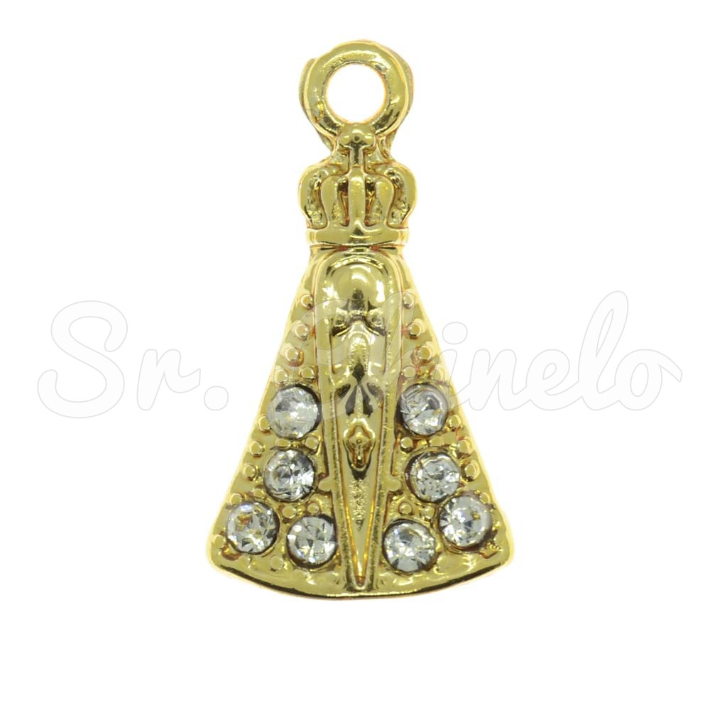 Pingente, N. Sra. Aparecida, Ouro, Cristal