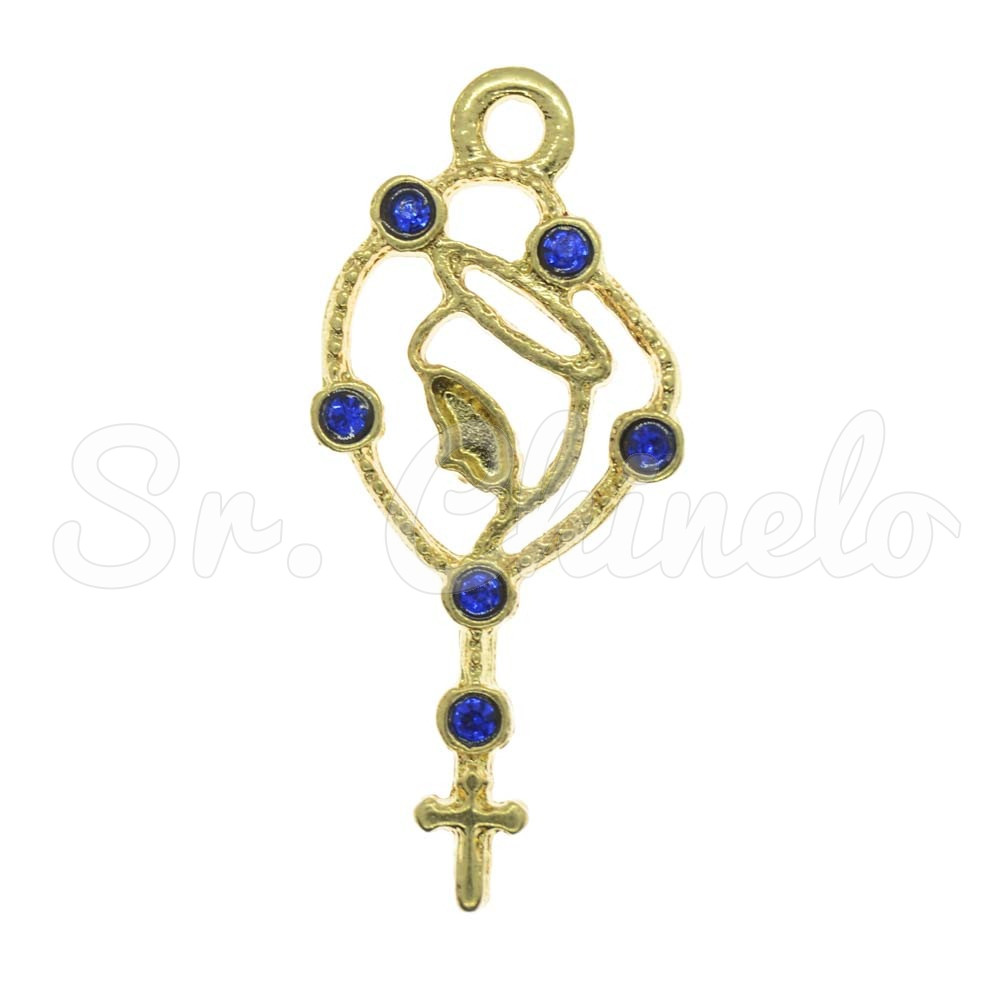 Pingente, Terço Nossa Senhora, Ouro, Azul