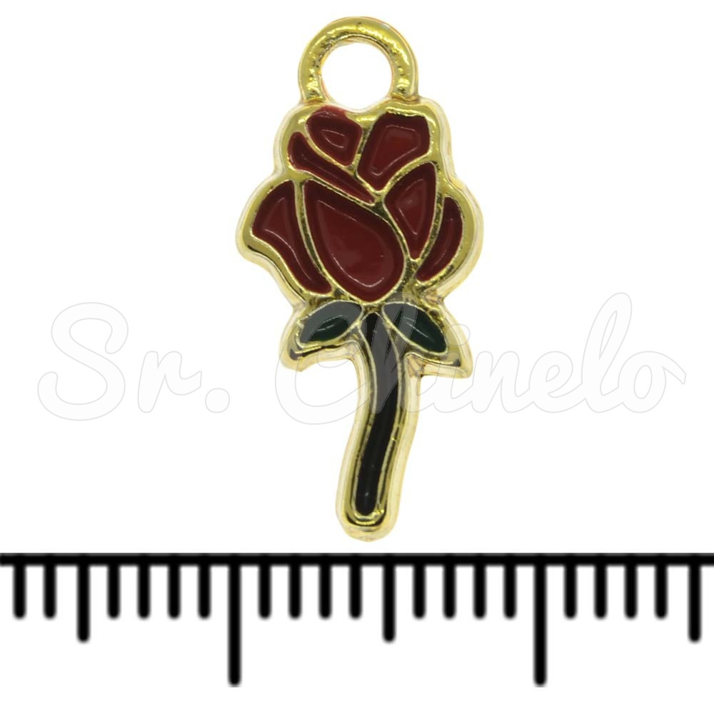 Pingente, Botão de Rosa, Ouro, Vermelho
