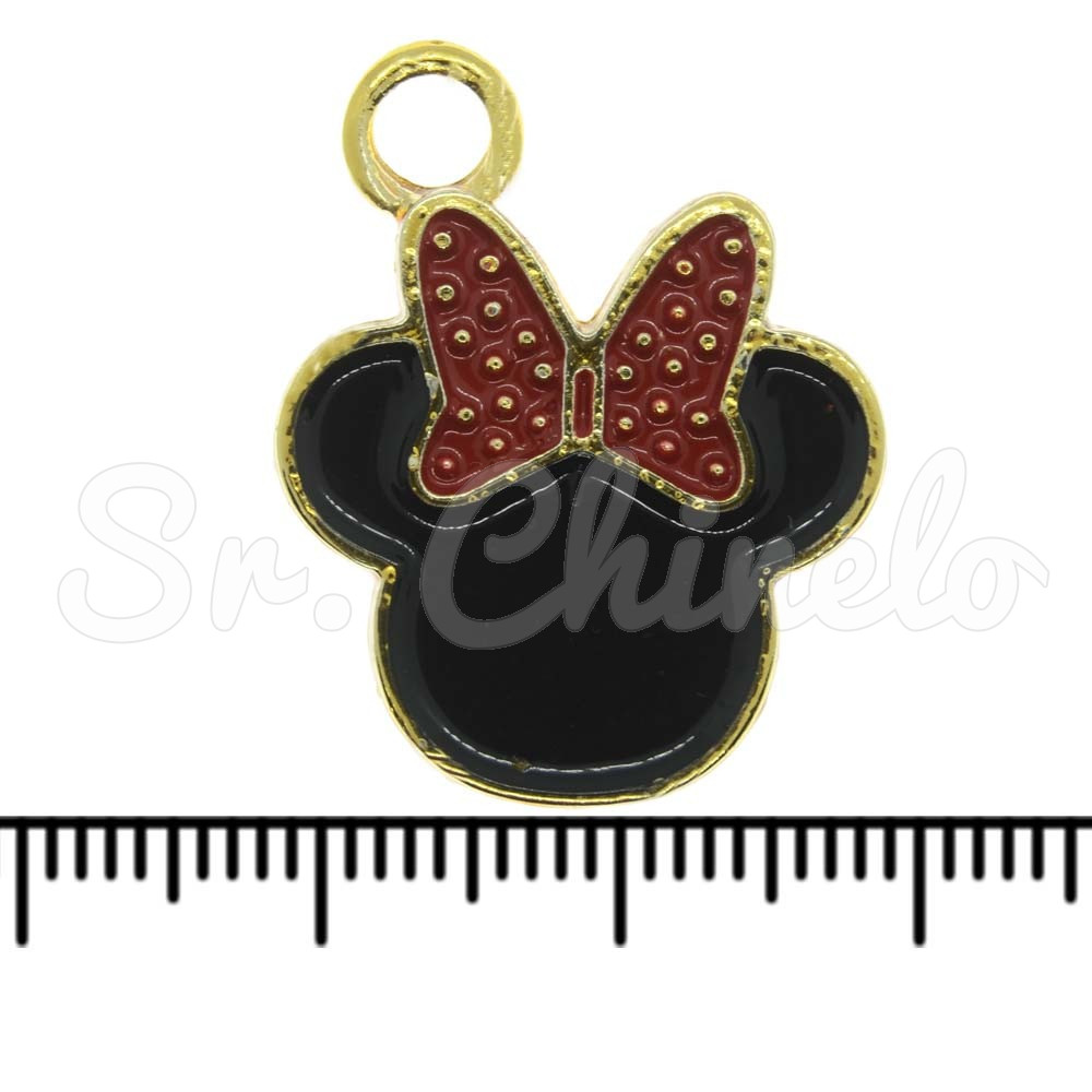 Pingente, Minnie, Ouro, Preto/Vermelho