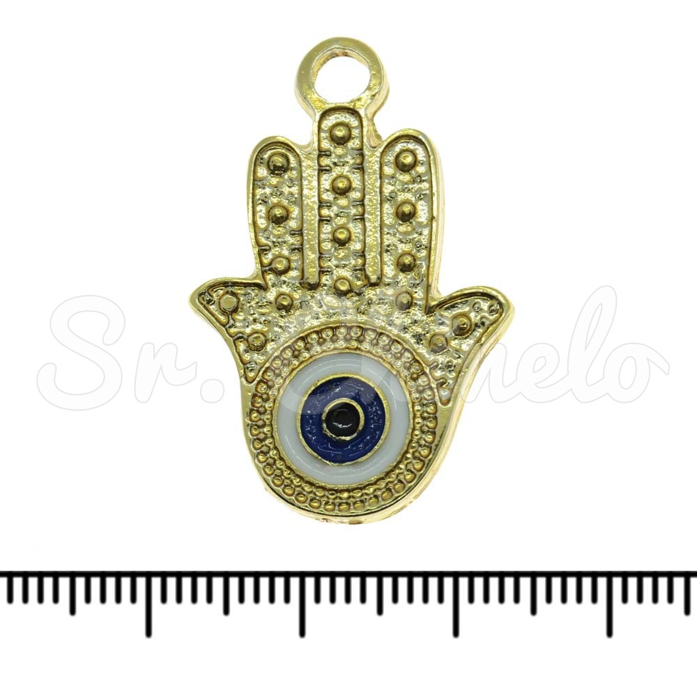 Pingente, Mão Grega, Azul/Branco