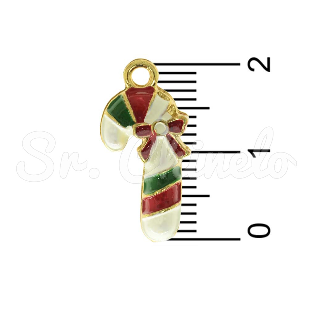 Pingente, Bengala Doce de Natal, Ouro, Branco/Vermelho/Verde