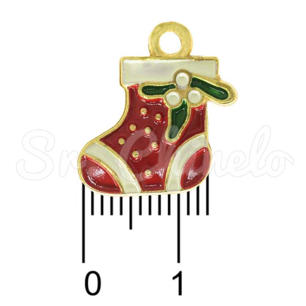 Pingente, Meia de Natal, Ouro, Branco/Vermelho/Verde