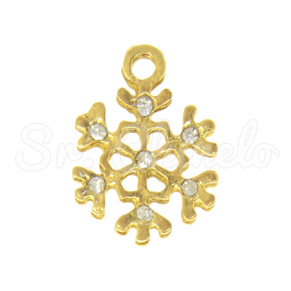 Pingente, Floco de Neve, Ouro, Cristal