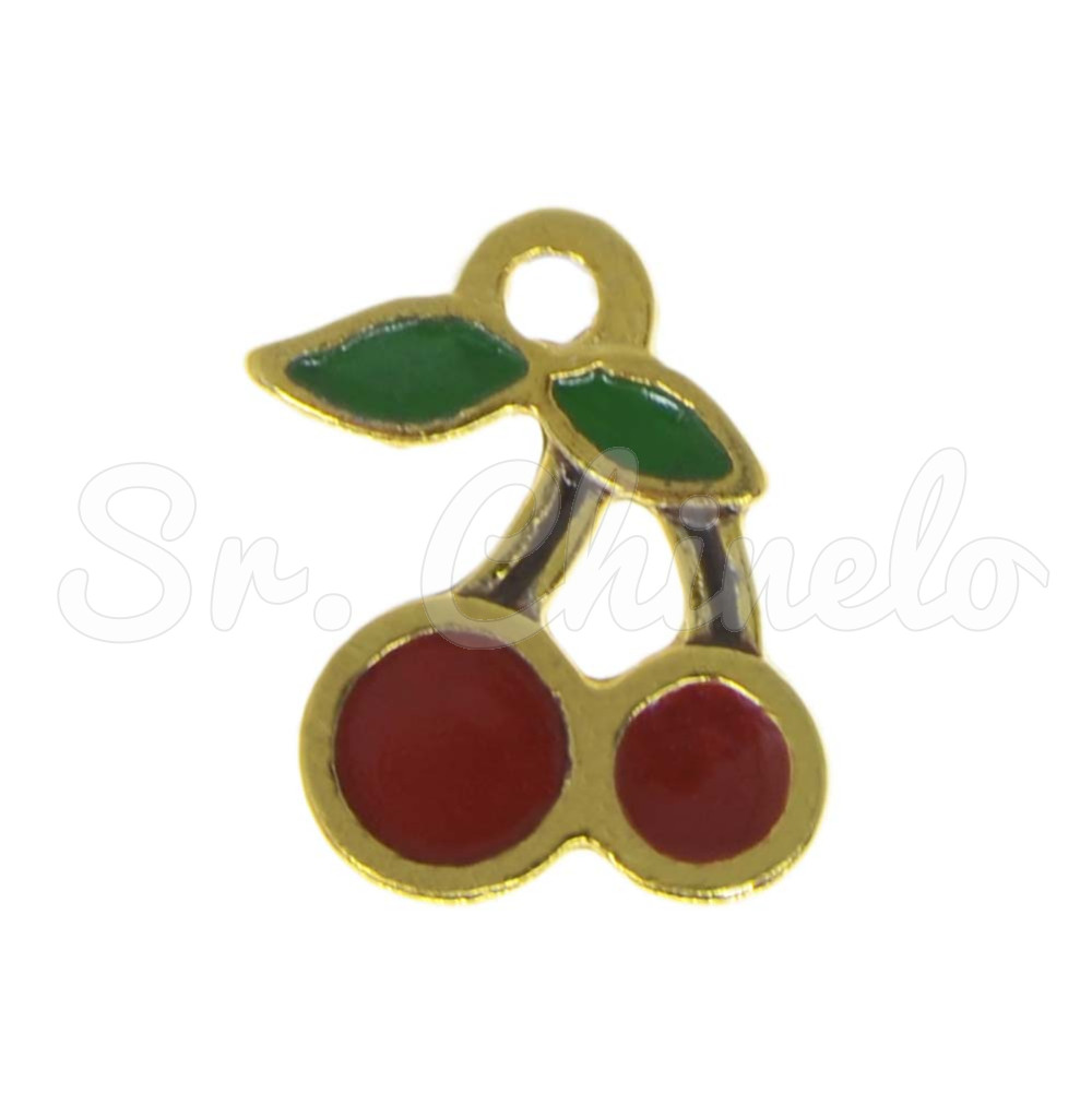 Pingente, Cereja, Ouro, Vermelho/Verde