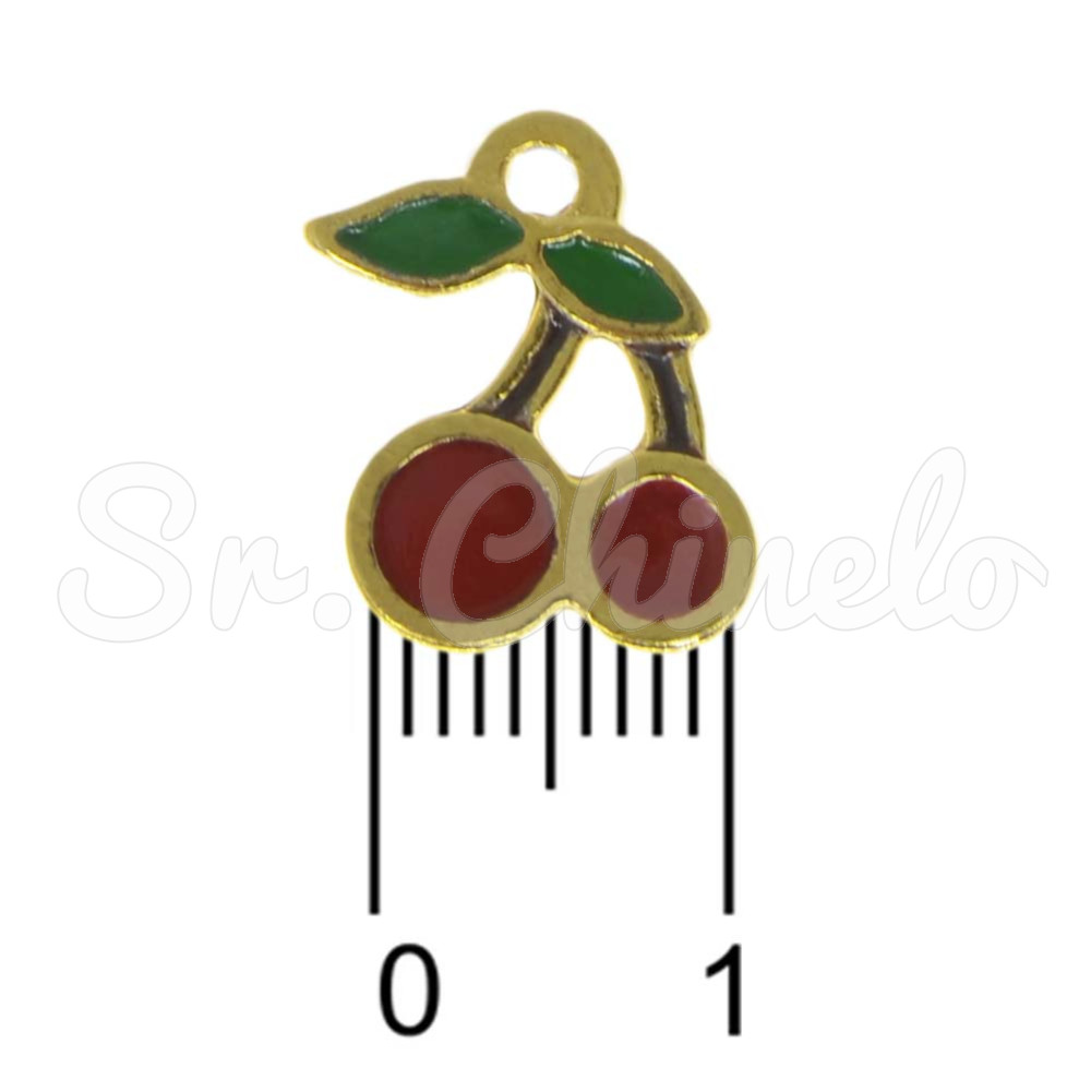 Pingente, Cereja, Ouro, Vermelho/Verde