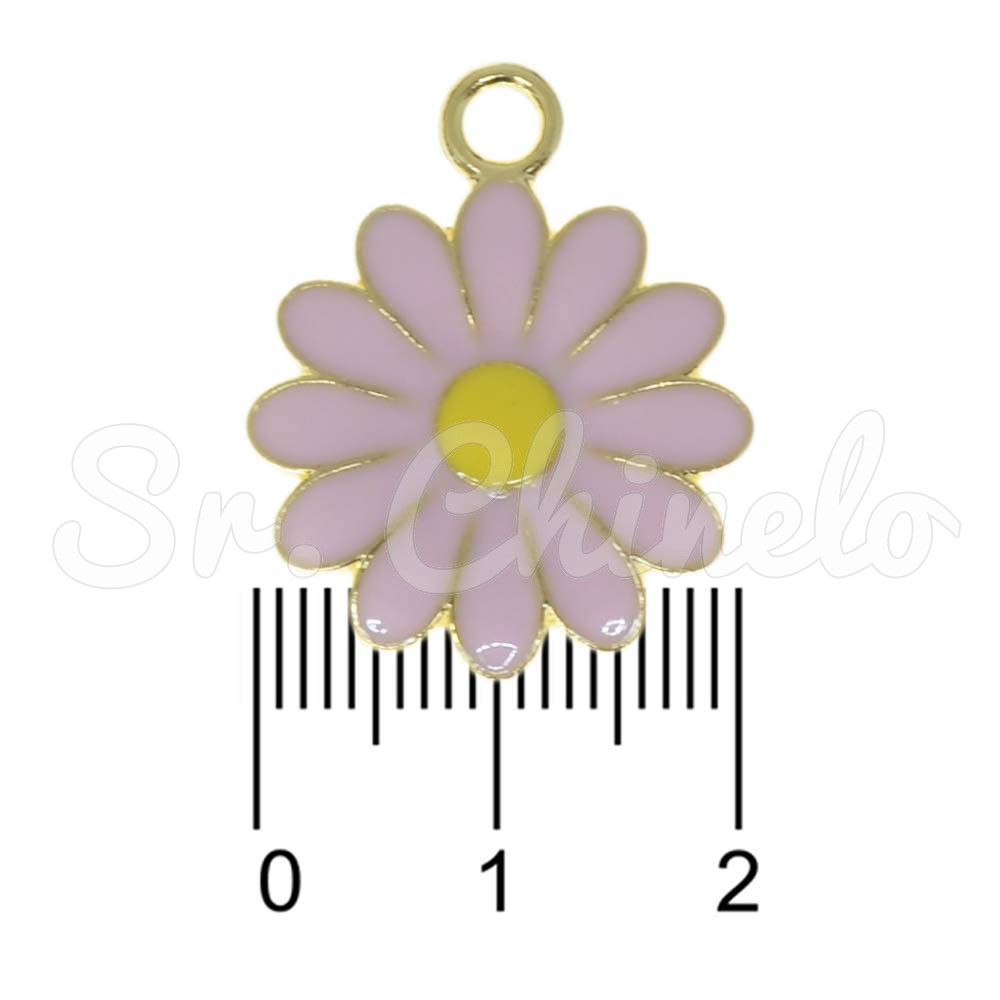 Pingente, Margarida com Resina, Ouro/Rosa Claro