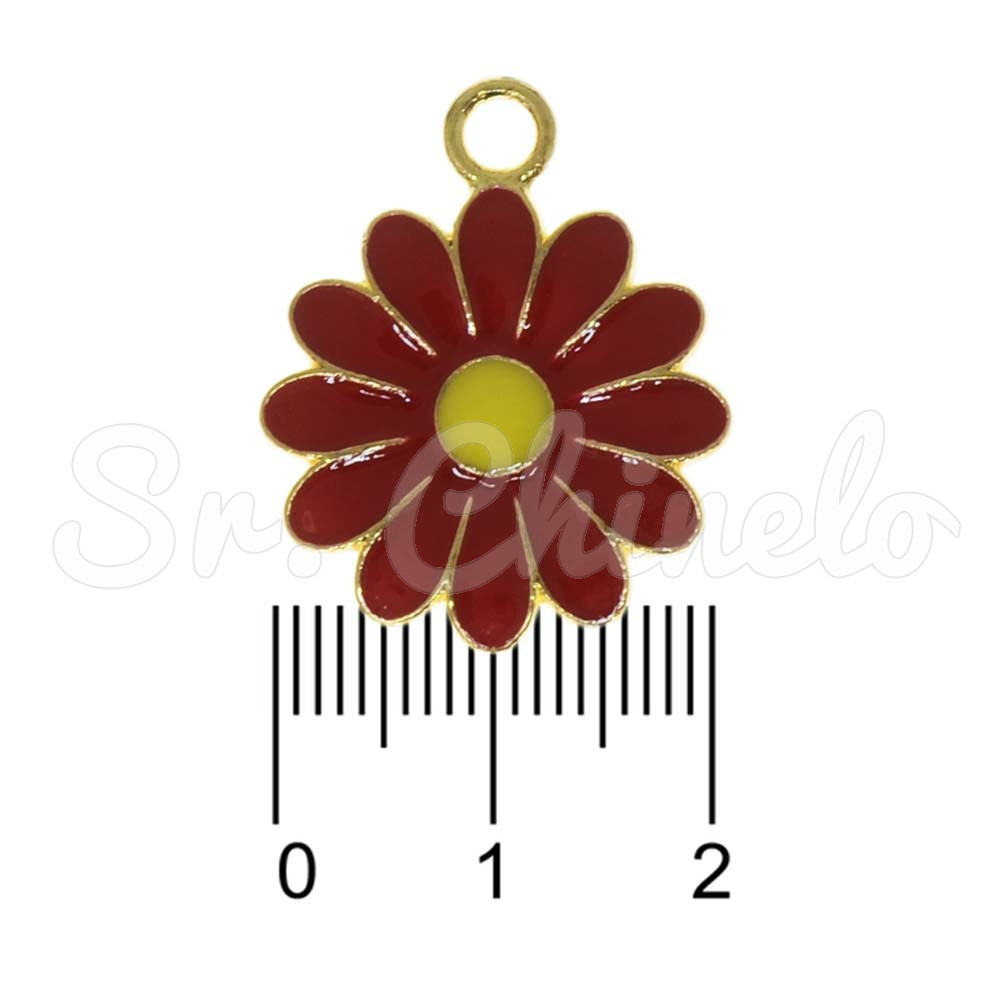 Pingente, Margarida com Resina, Ouro/Vermelho