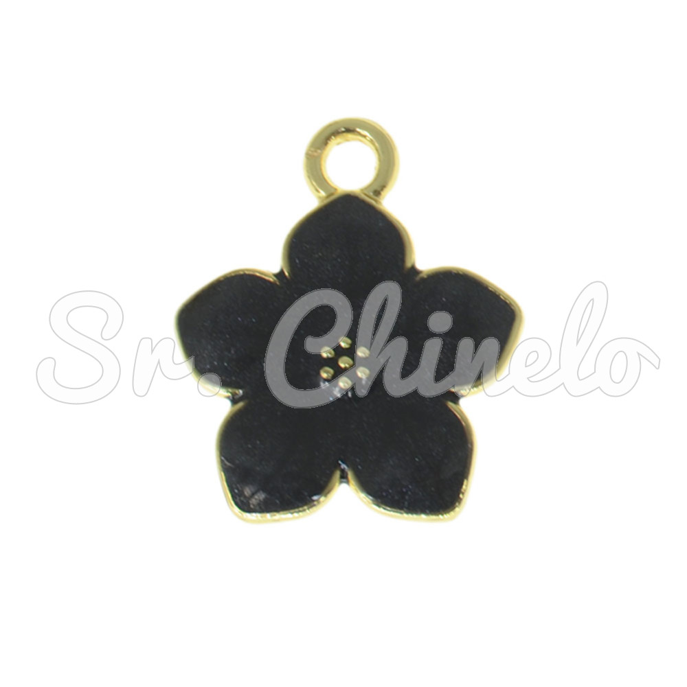 Pingente, Flor com Resina Marmorizada, Ouro/Preto