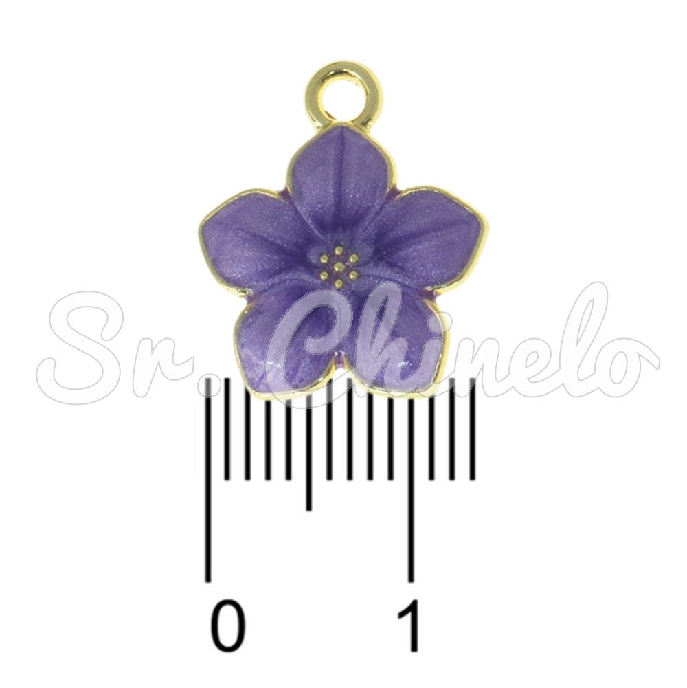 Pingente, Flor com Resina Marmorizada, Ouro/Roxo