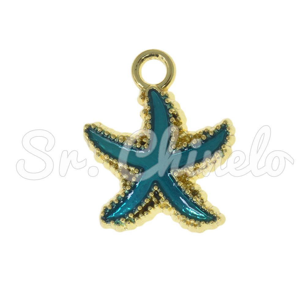 Pingente, Estrela do Mar, Ouro/Azul Turquesa
