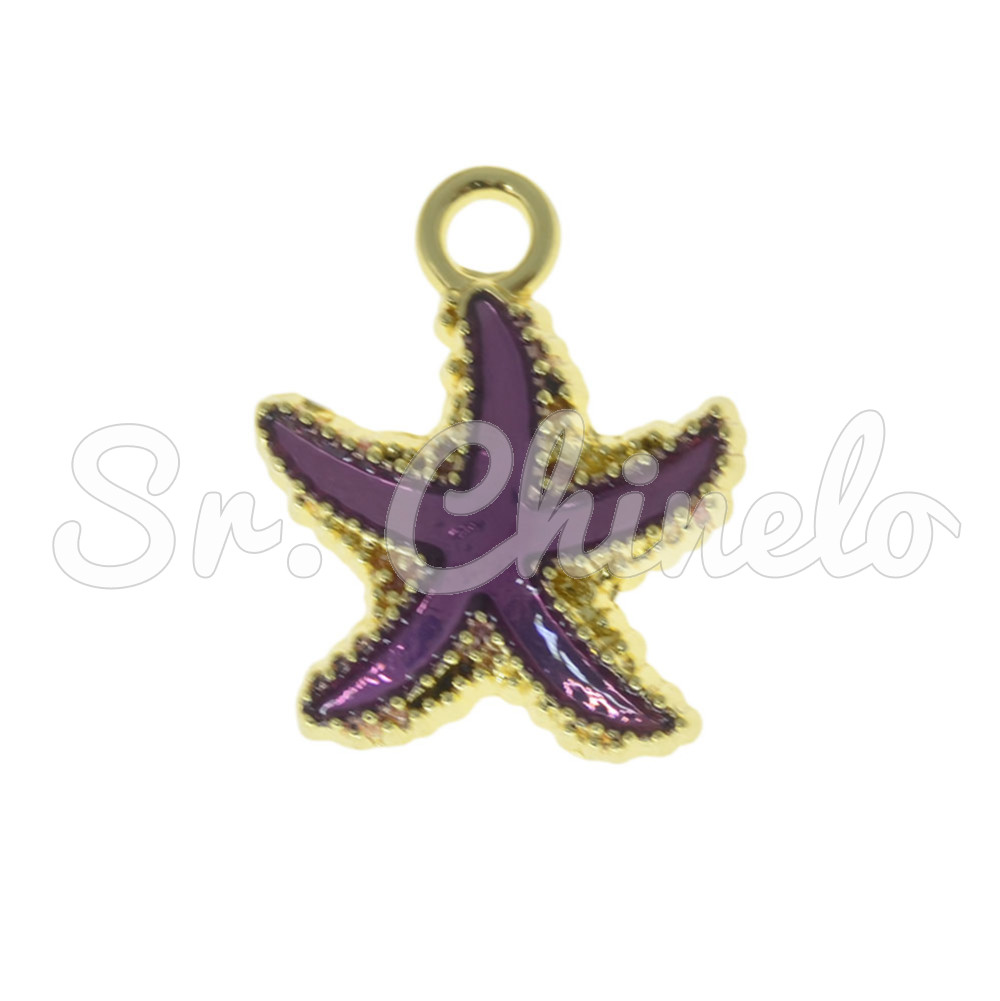 Pingente, Estrela do Mar, Ouro/Roxo