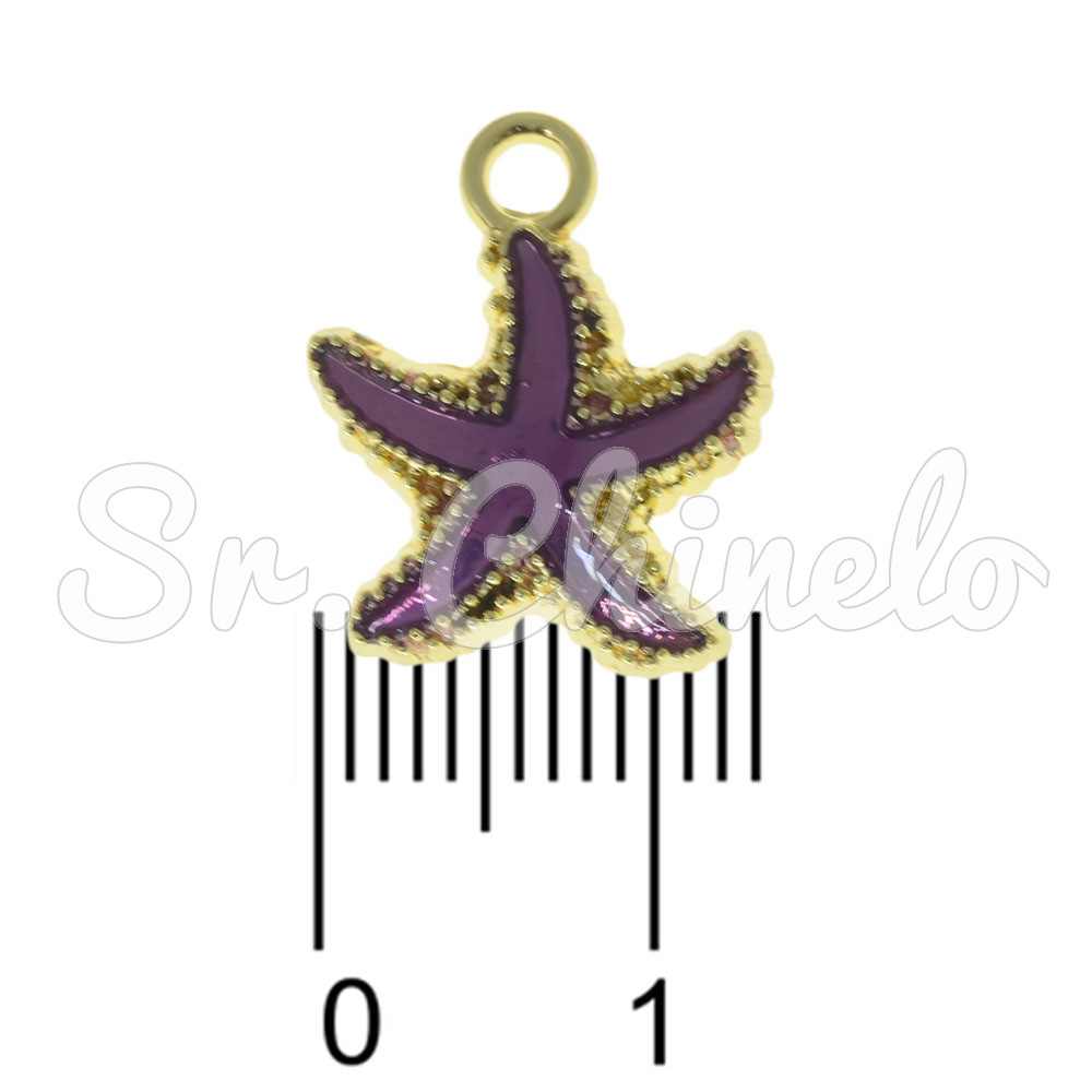 Pingente, Estrela do Mar, Ouro/Roxo