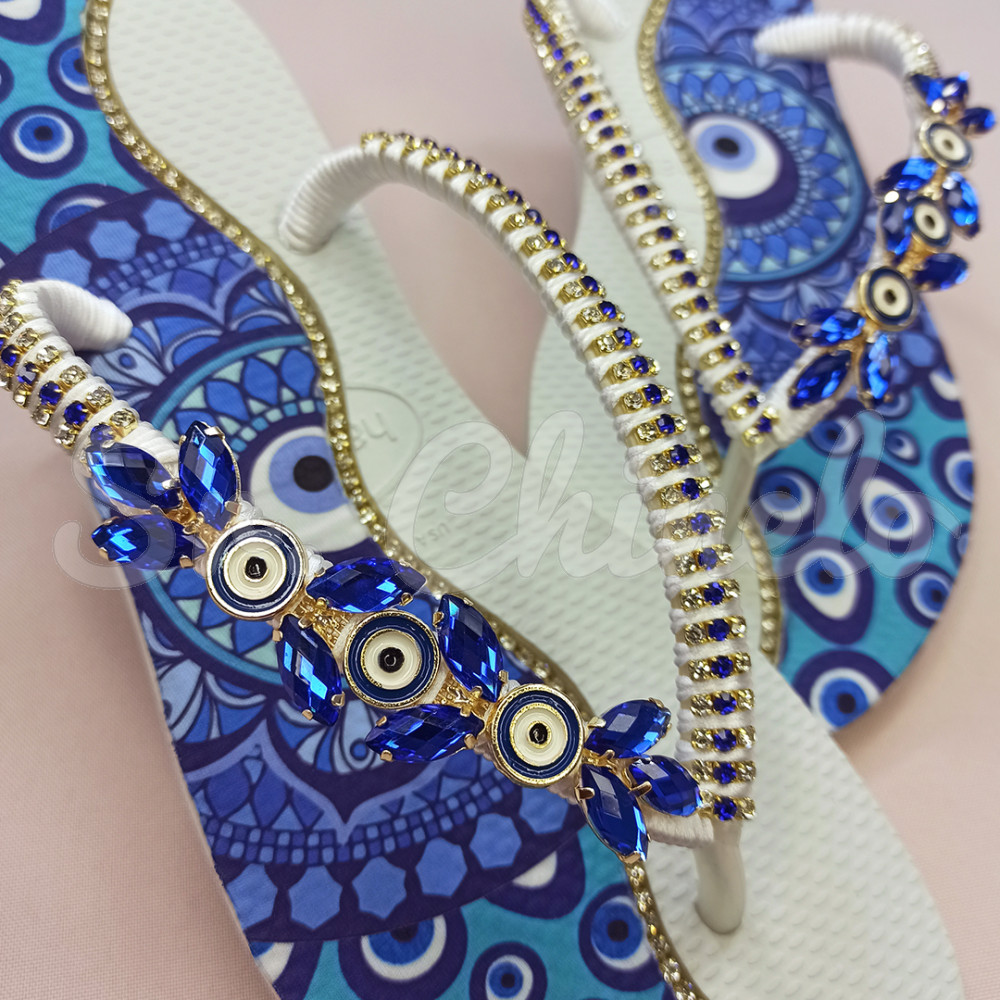 Cabedal Dafne, Banhado, Rebite, Olho Grego, Azul