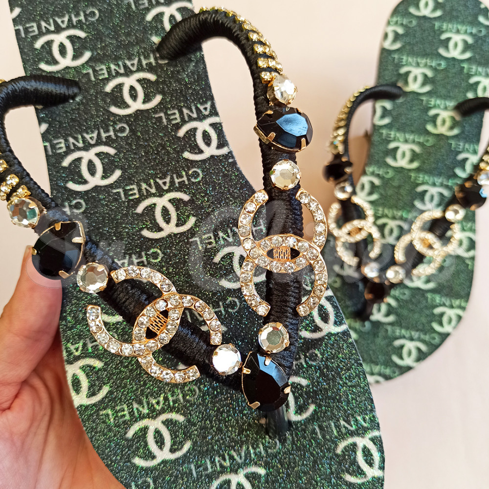 Cabedal Chanelle, Banhado, Rebite, Preto