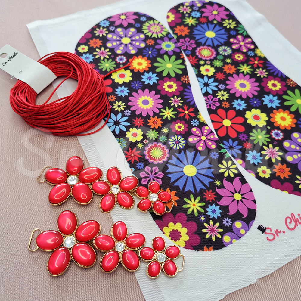 Lonita Floral com Cabedal Primavera Vermelho