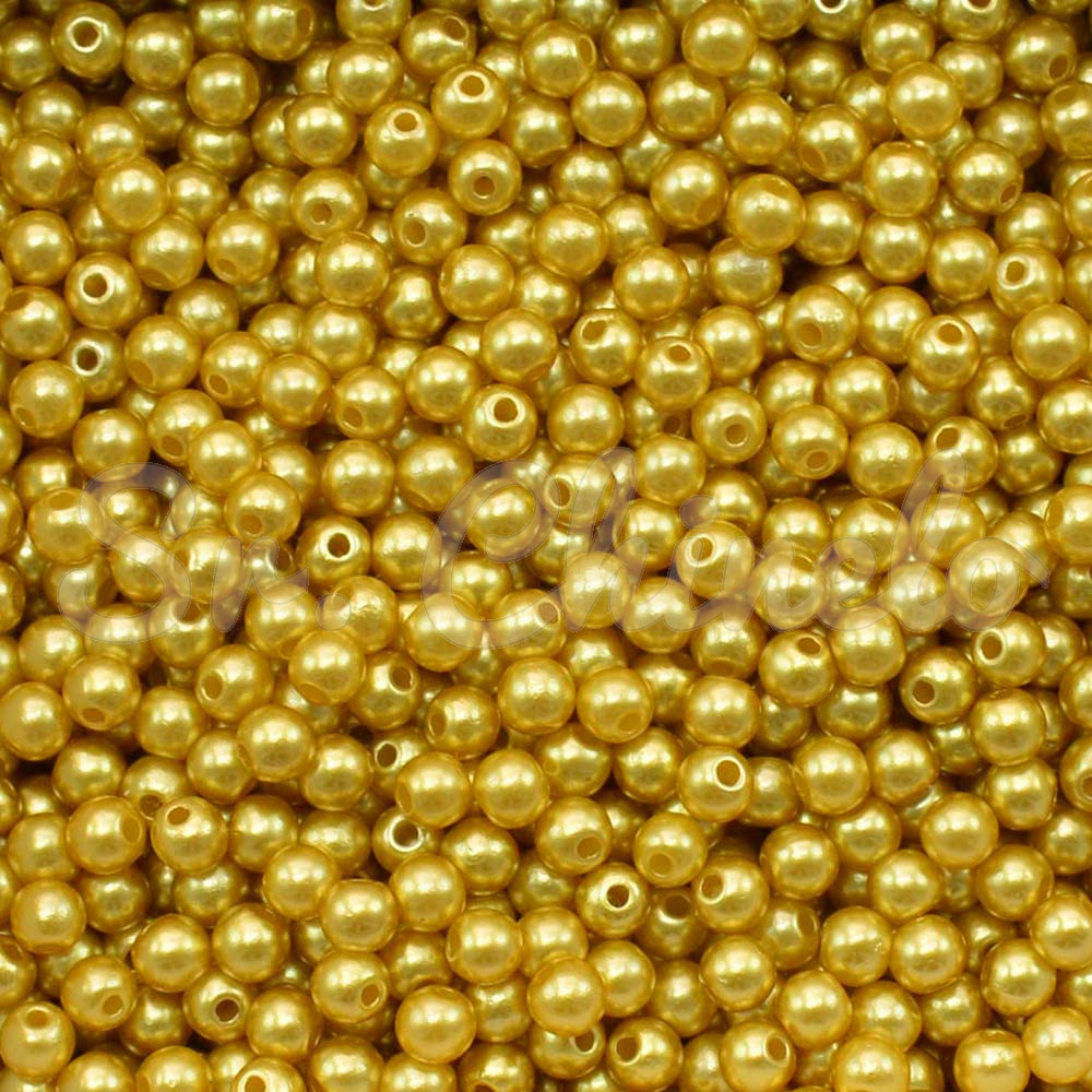 Pérola ABS, 04mm, Amarelo Dourado
