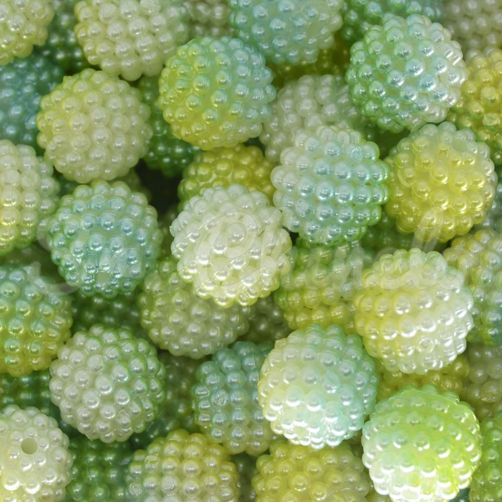 Pérola Craquelada Amora, 12mm, Mesclado Verde/Amarelo/Branco