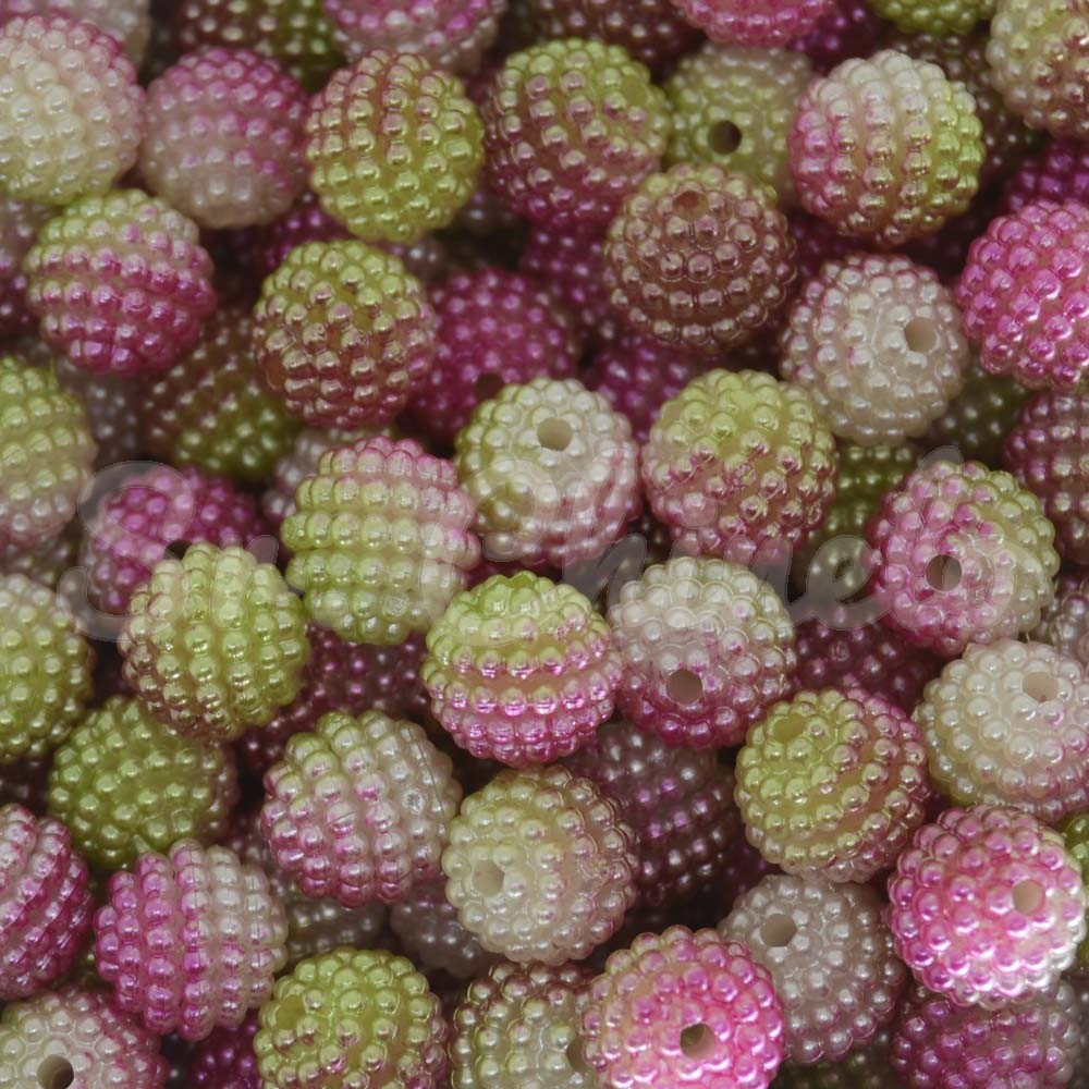 Pérola Craquelada Amora, 10mm, Mesclado Branco/Rosa/Verde