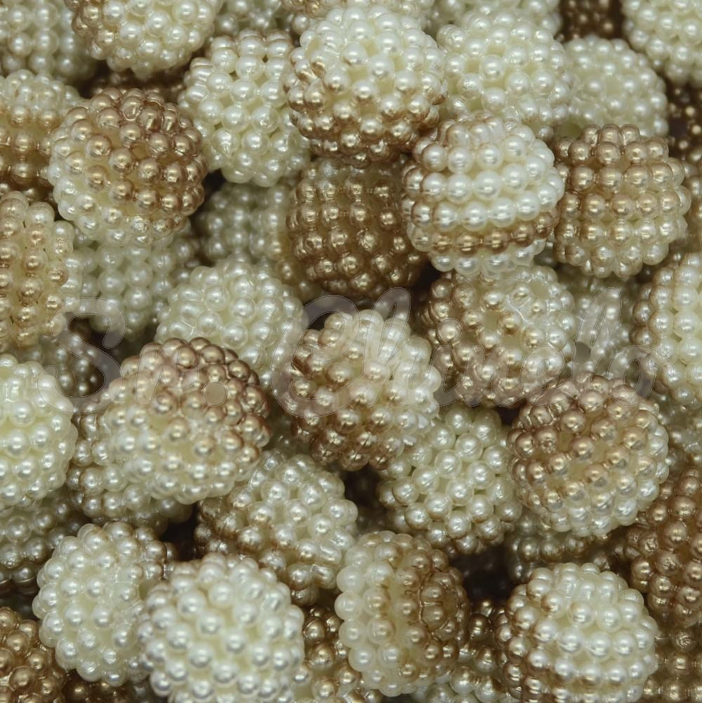 Pérola Craquelada Amora, 12mm, Mesclado Marrom/Branco