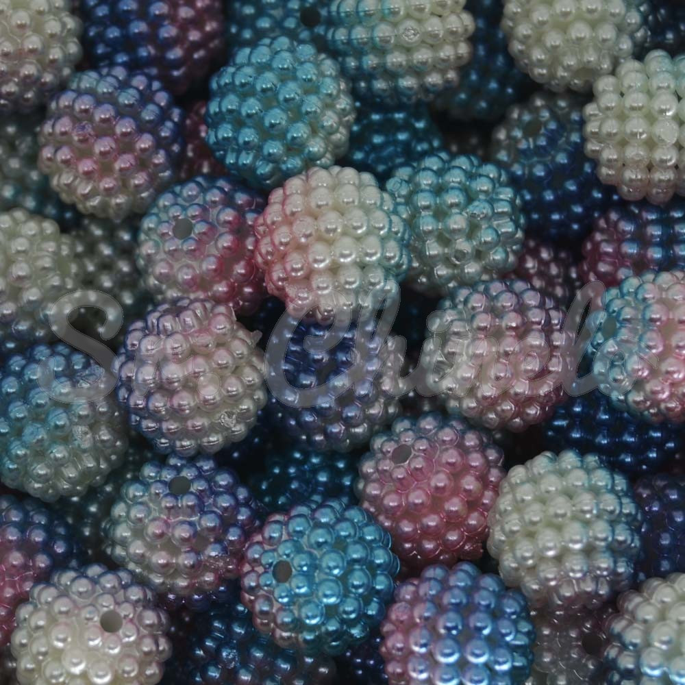 Pérola Craquelada Amora, 12mm, Mesclado Branco/Turquesa/Rosa Claro