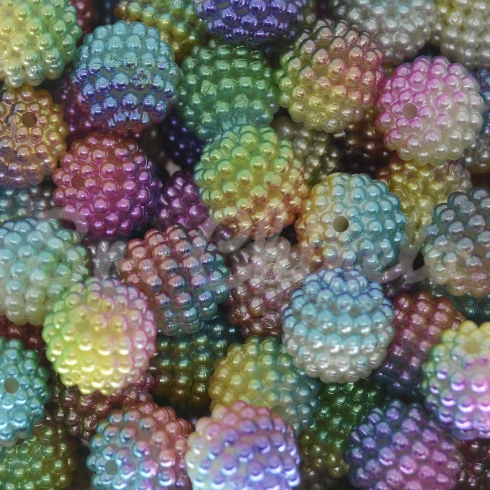 Pérola Craquelada Amora, 12mm, Mesclado Branco/Arco-Íris