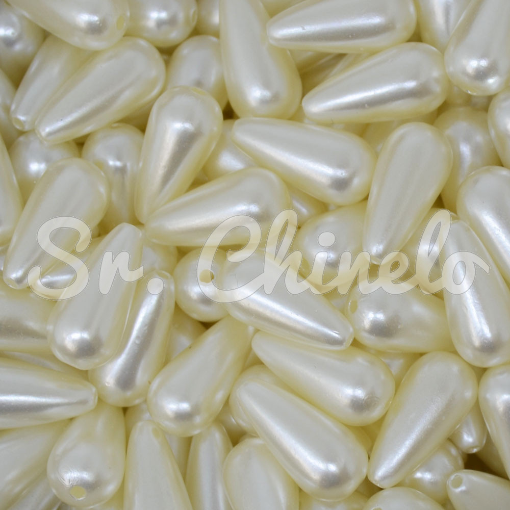 Gota de Pérola ABS, Furo Passante, 08mm x 16mm, Creme