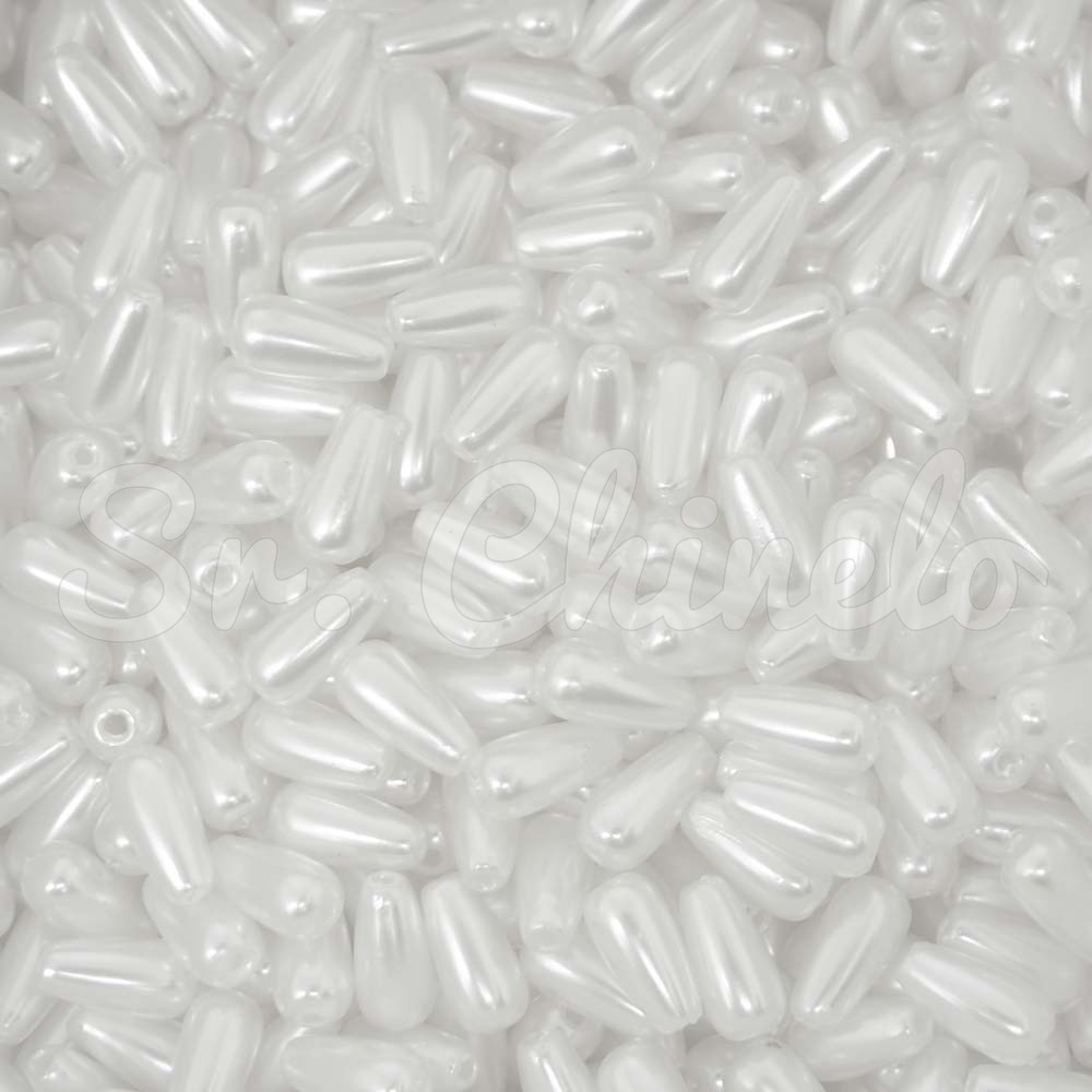 Gota de Pérola ABS, Furo Passante, 03mm x 06mm, Branco