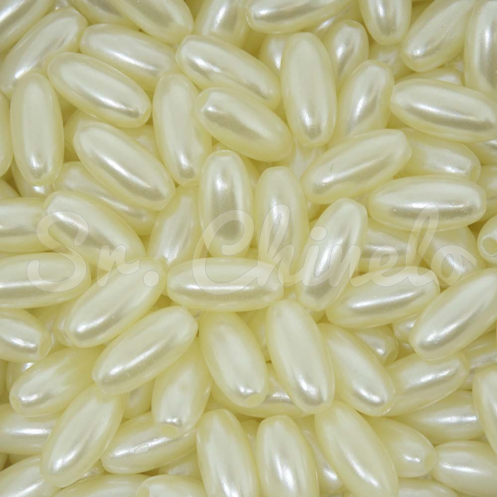 Pérola Oval ABS, 06mm x 12mm, Creme