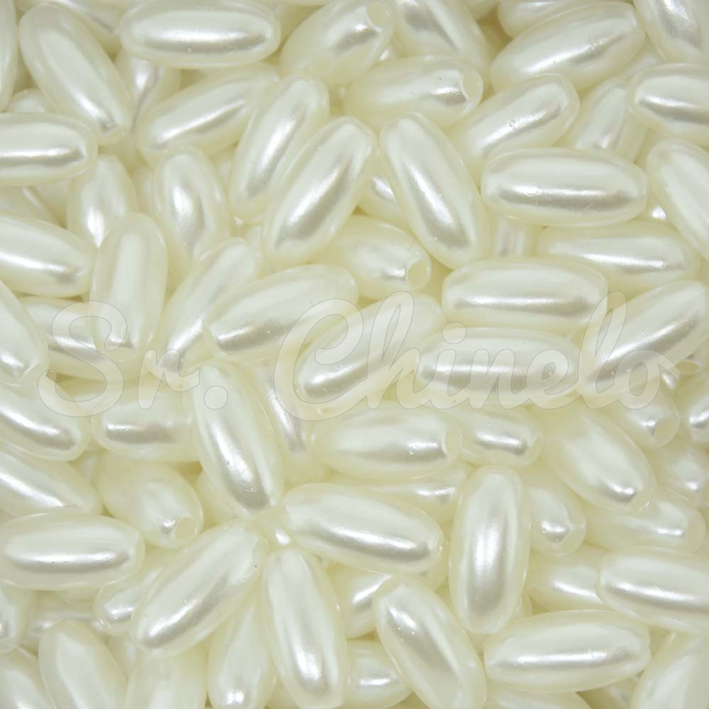 Pérola Oval ABS, 06mm x 12mm, Branco