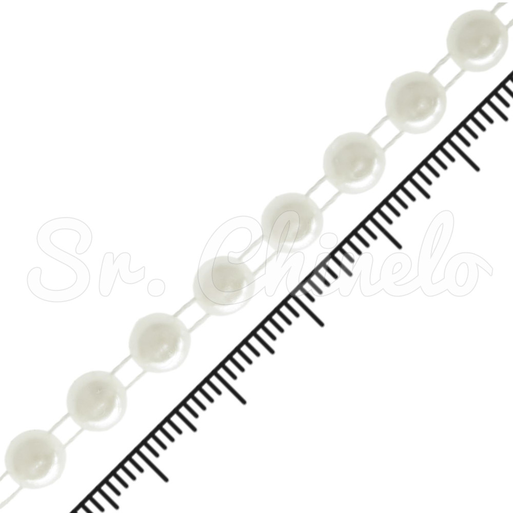 Corrente de Pérola, Meia Pérola 06mm, Branco