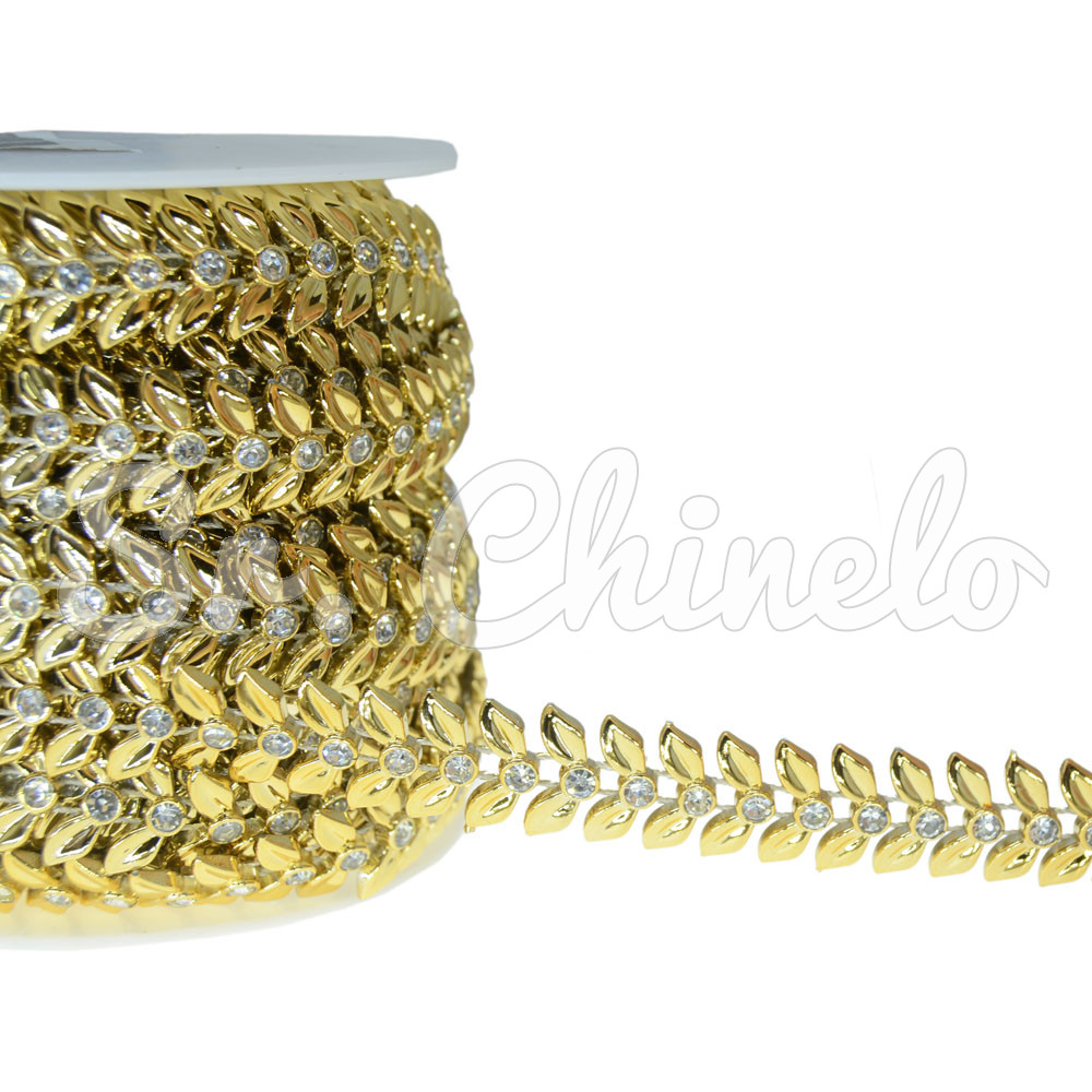 Aljofre de ABS Metalizado, Folhas 15mm, Dourado/Cristal