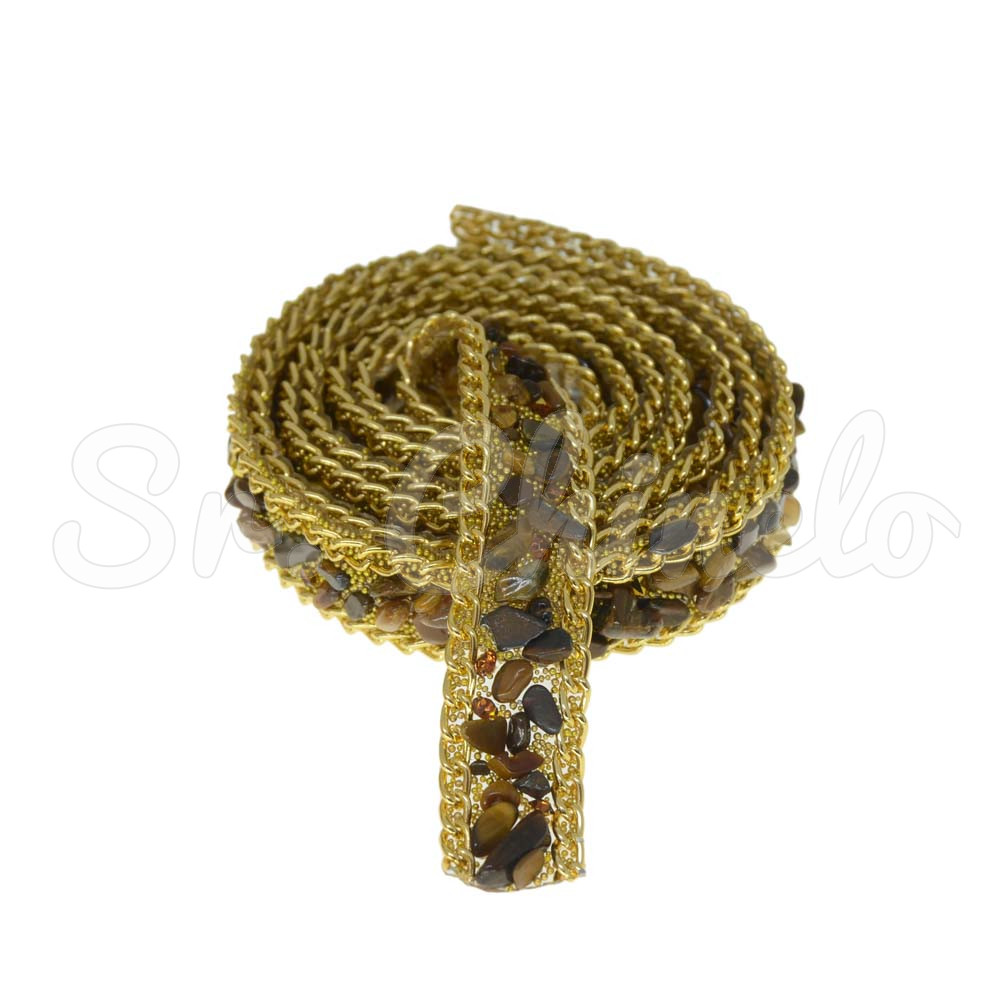 Manta de Cascalho com Corrente Dourada, 15mm, Marrom