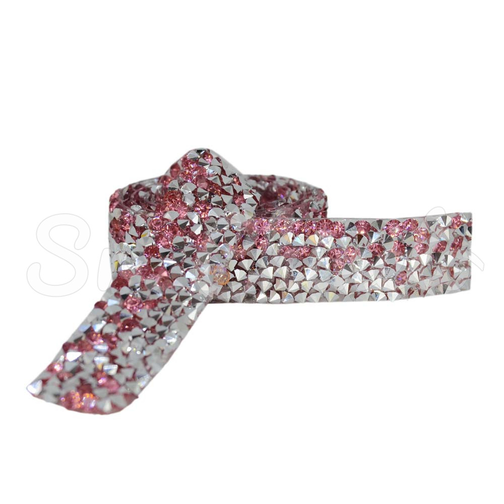 Tira de Strass, 15mm, Rosa/Prata