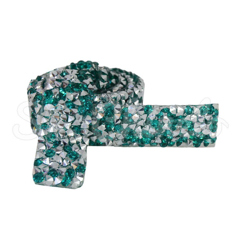 Tira de Strass, 15mm, Verde/Prata