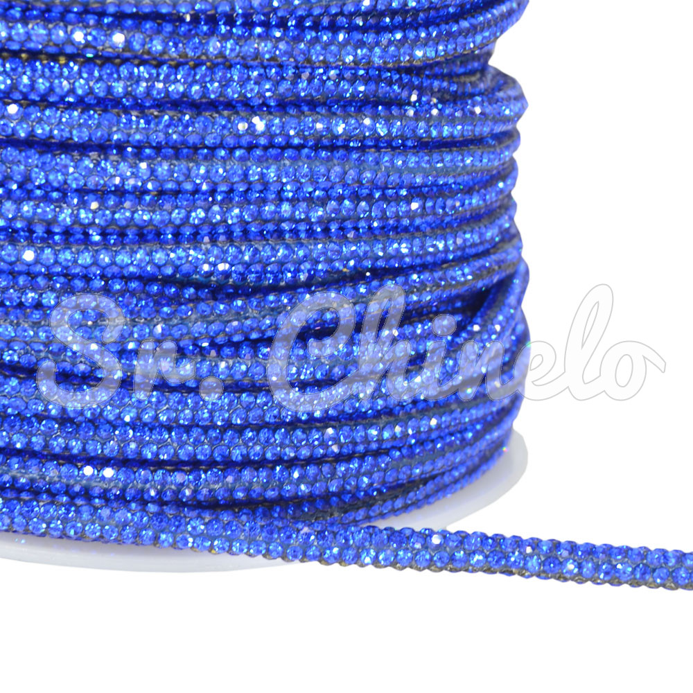 Tubo de Strass, 04mm, Fini para Cadarços, Azul