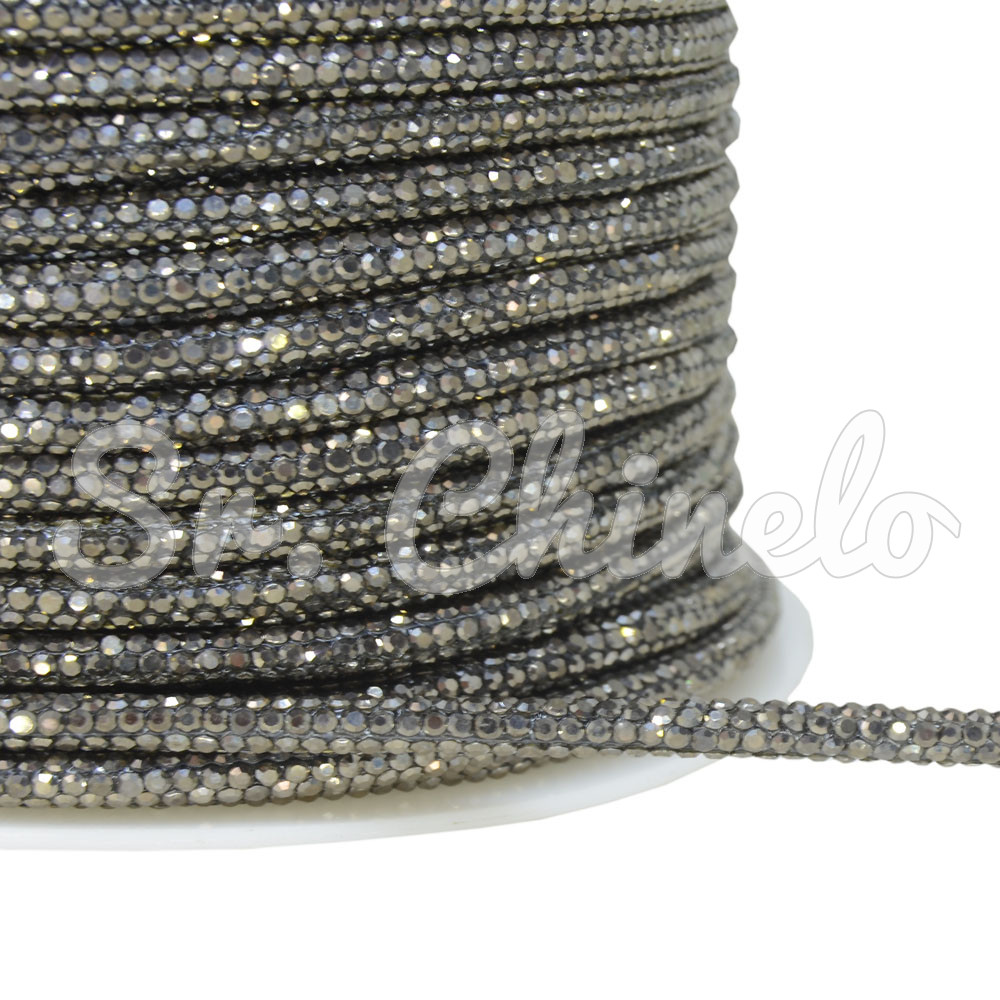 Tubo de Strass, 04mm, Fini para Cadarços, Grafite