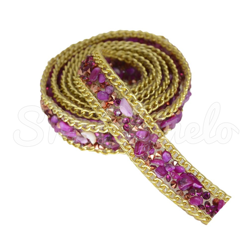 Manta de Cascalho com Corrente Dourada, 15mm, Rosa Pink